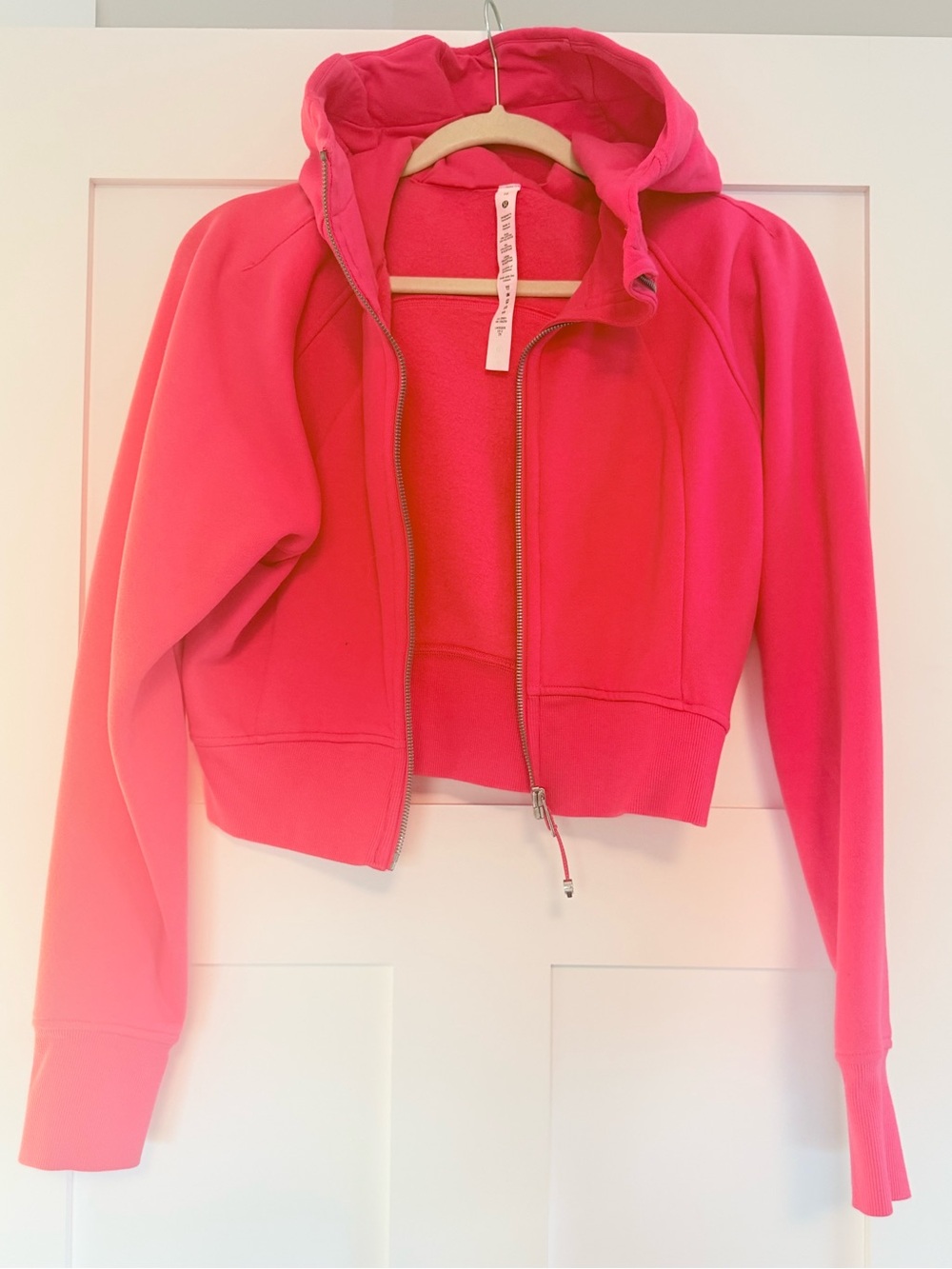 Lululemon pink guava cropped zip scuba hoodie size 10